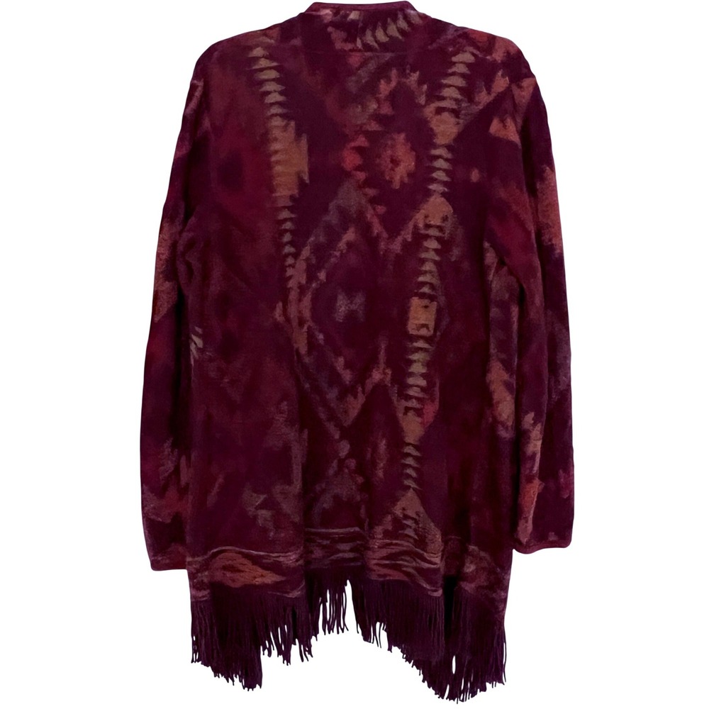 Lucky Brand Women Rich Southwest Print Fringed Open Front Sweater Large